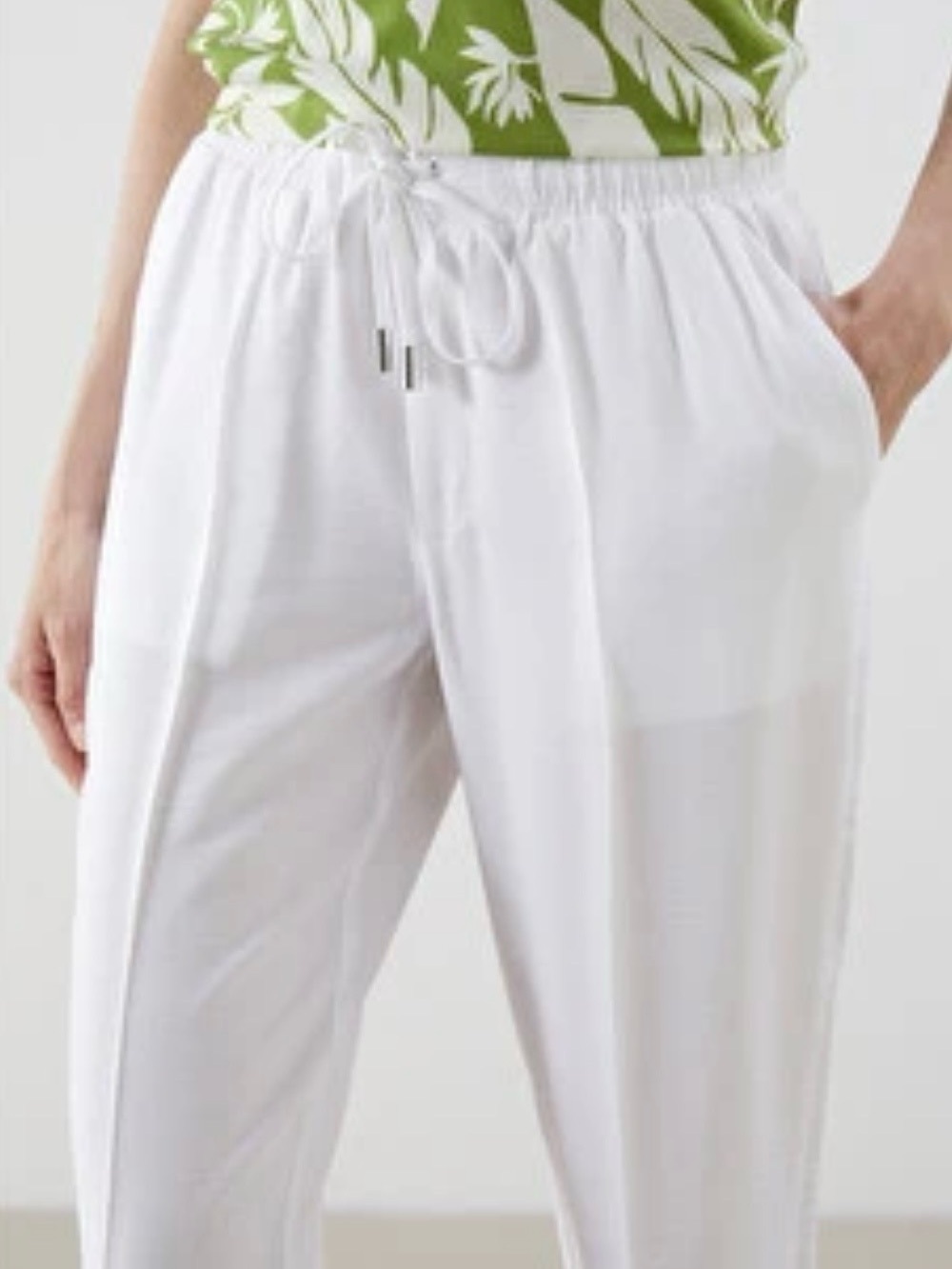 White linen/cotton Elastic Waist  Pants